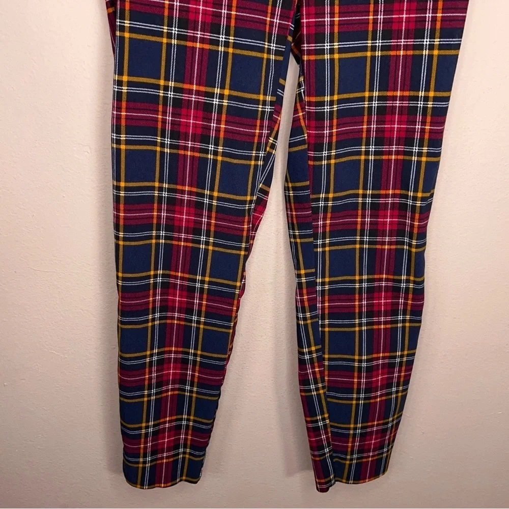 Size 6 Plaid Pants Stretch Time And Tru Red Blue Gold Ankle Preppy Academia